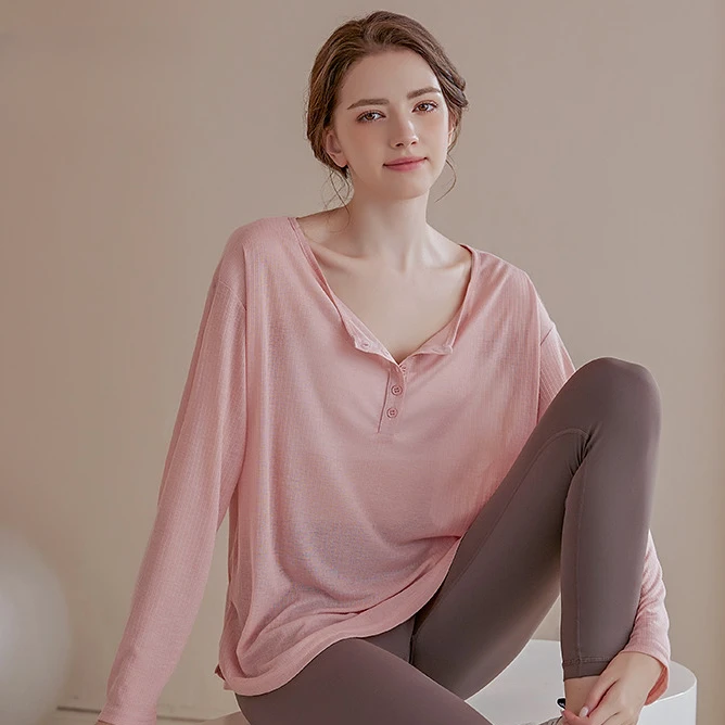 宽松瑜伽服罩衫女显瘦遮肉轻薄透气长袖运动上衣跑步训练健身衣服