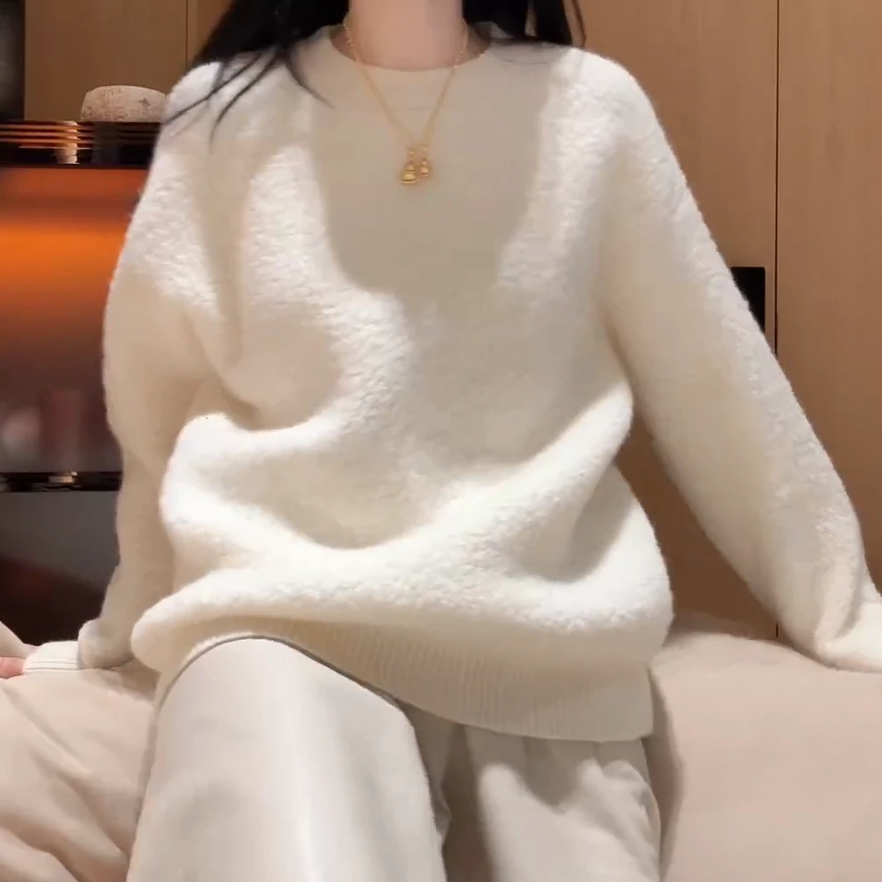 秋冬新款慵懒风套头奶呼呼宽松圆领针织衫女C5819