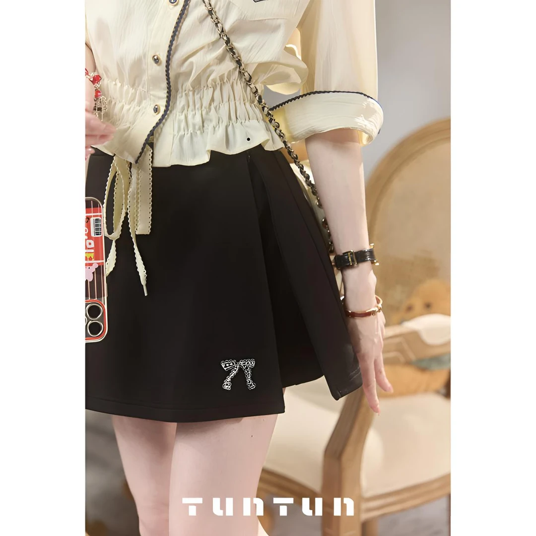 小众设计【自由美高，全部拉开没惊喜里面是短裤】抽绳高腰百搭短裙