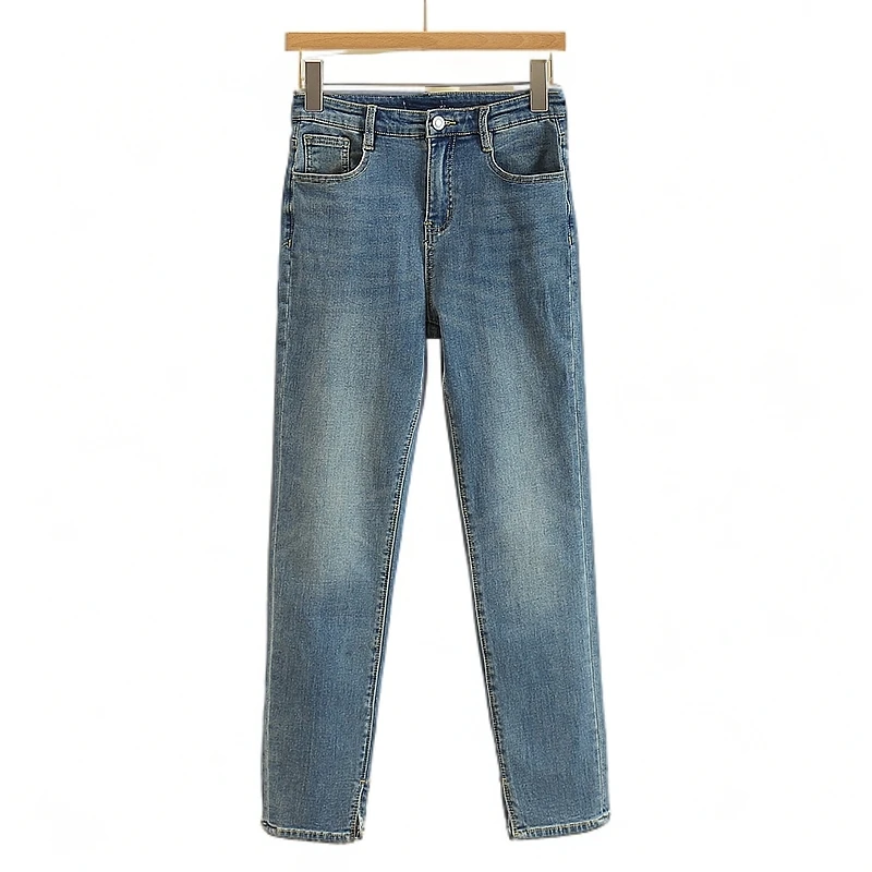 【开播福利】韩版修身抓绒开叉小脚牛仔裤#VZ148Z021