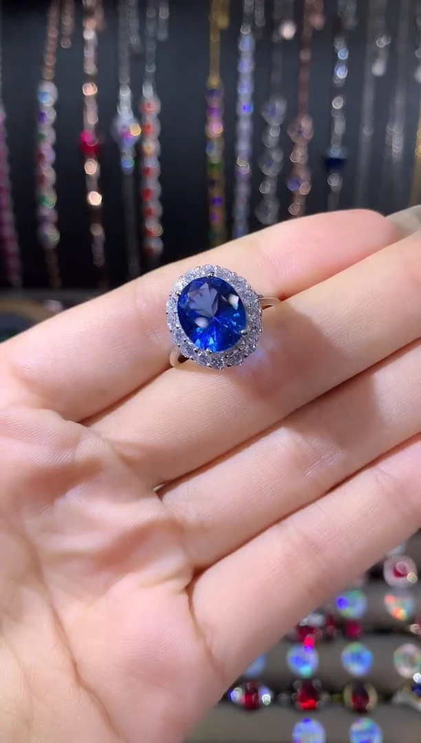 戒指蓝宝石银S925镶嵌矢车菊银色911
