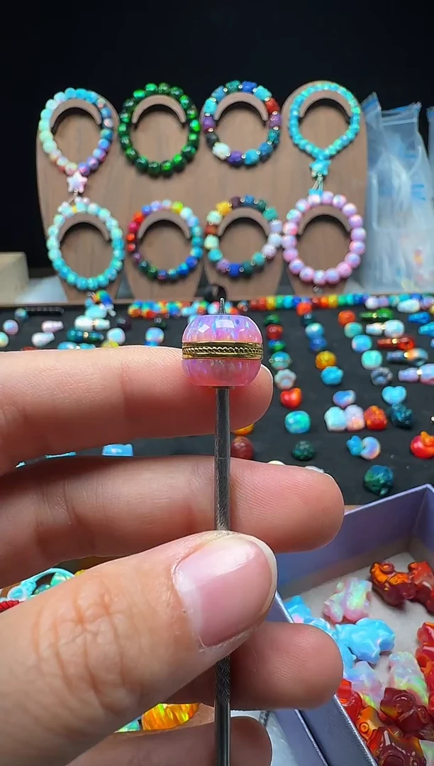 裸石合成欧泊活动价汉堡珠粉色单颗