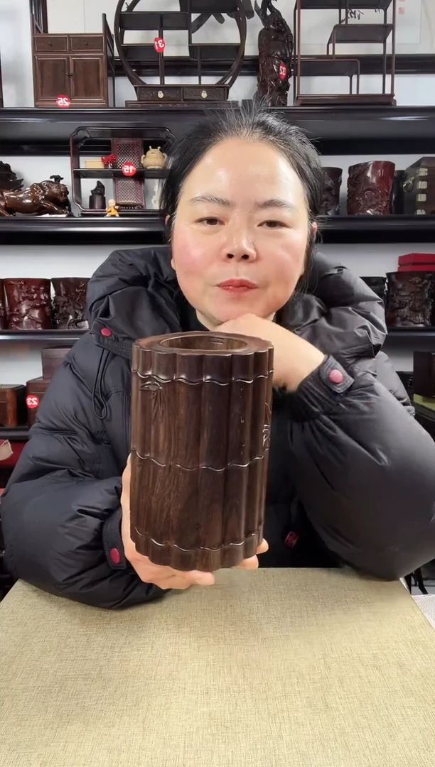 木竹节笔筒老李红木工艺品老李红木工艺品