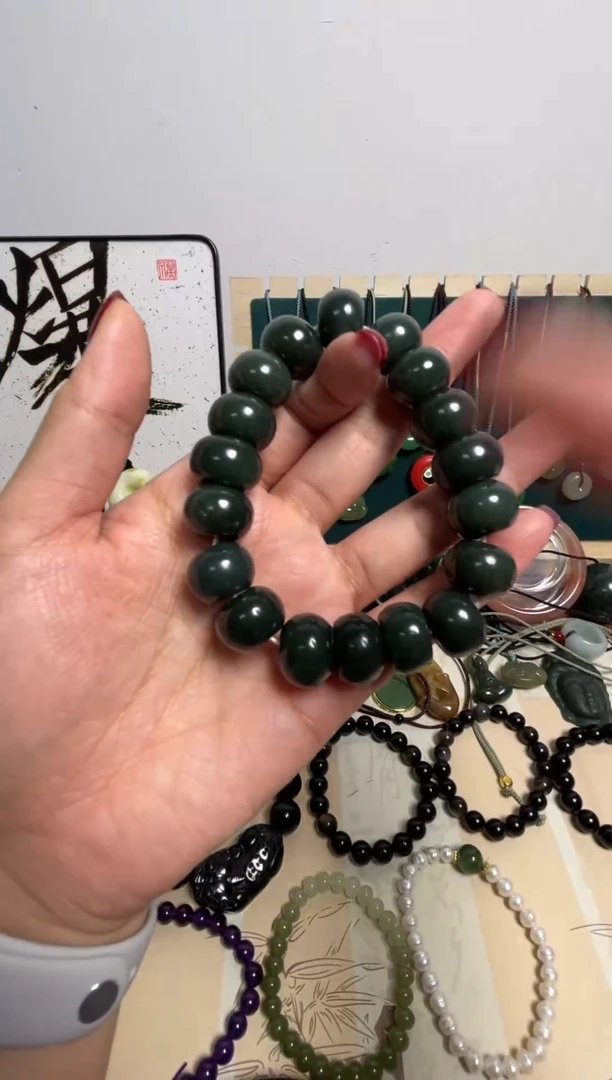 未镶嵌手串和田玉算盘珠手串