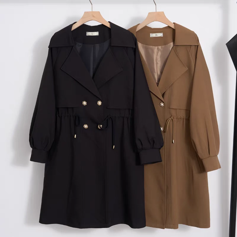 18676中长款街头风长款风衣气质百搭黑色时尚宽松网红韩版