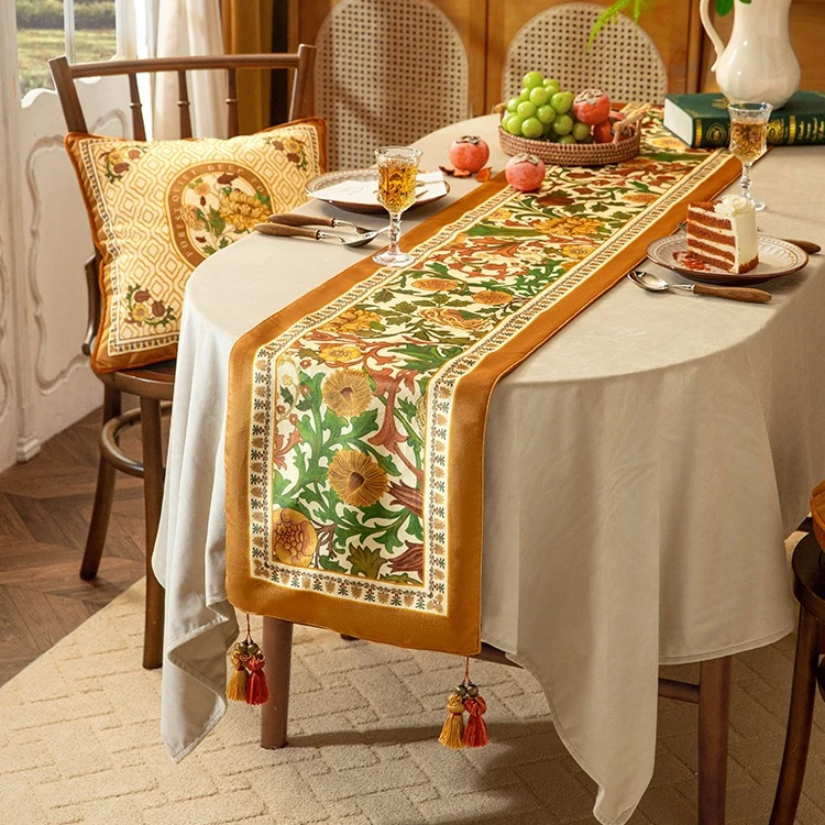 范居莉拉美式田园氛围感桌旗餐桌茶几长条高档装饰布艺桌布