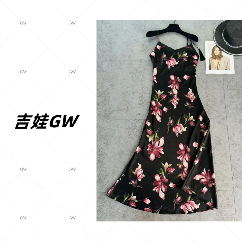 GW新款高级感度假风印花复古气质吊带裙