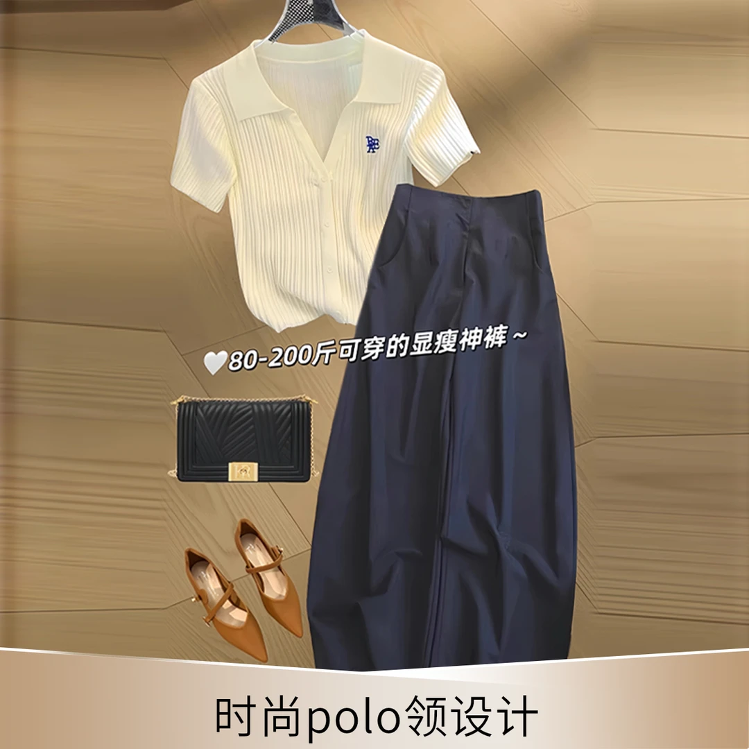 今年流行穿搭一整套2025新款减龄显瘦小众不撞款白色t恤裤子套装