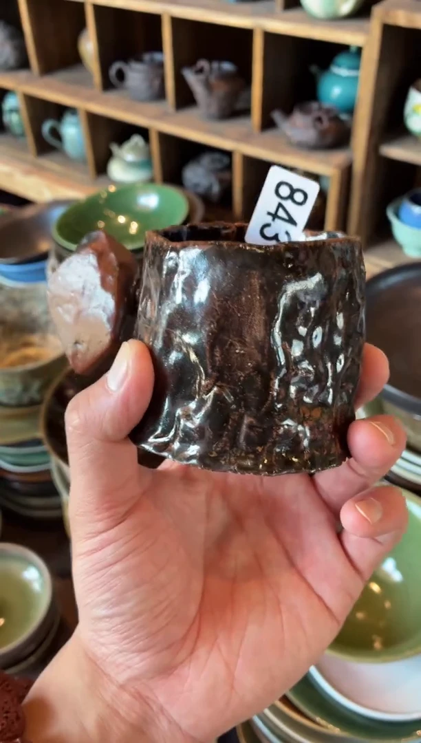 瓷片知*843，手工胶胎鹅卵石杯