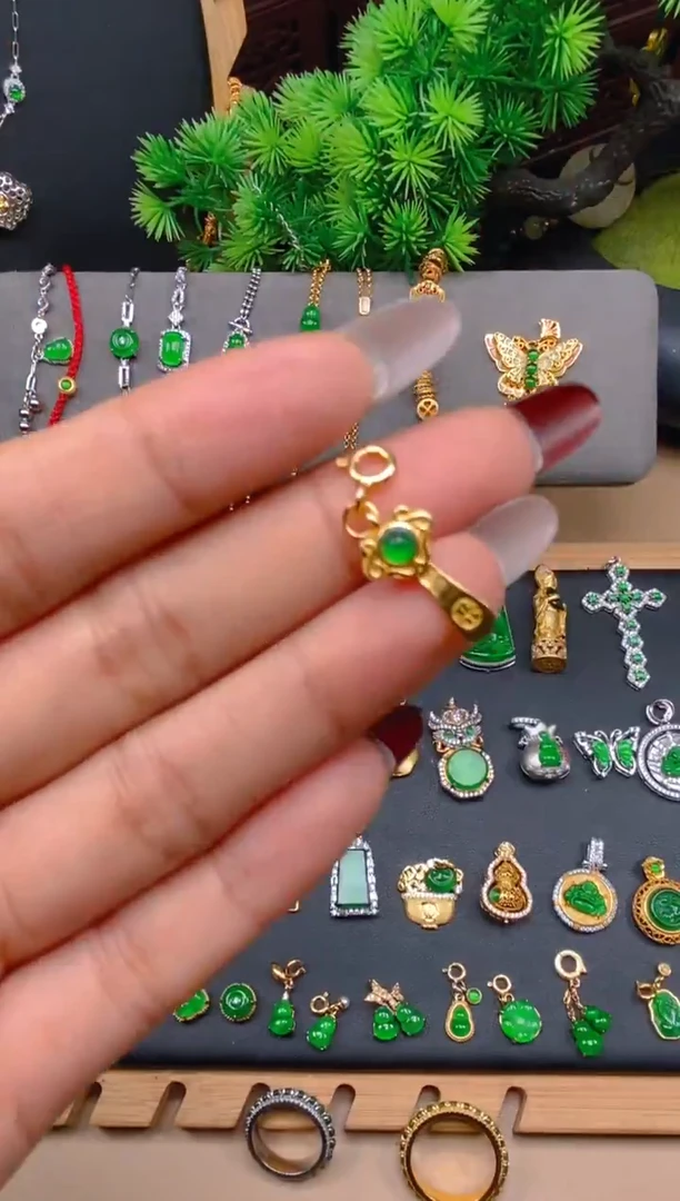 吊坠(不含链)银S925镶嵌翡翠如意柄