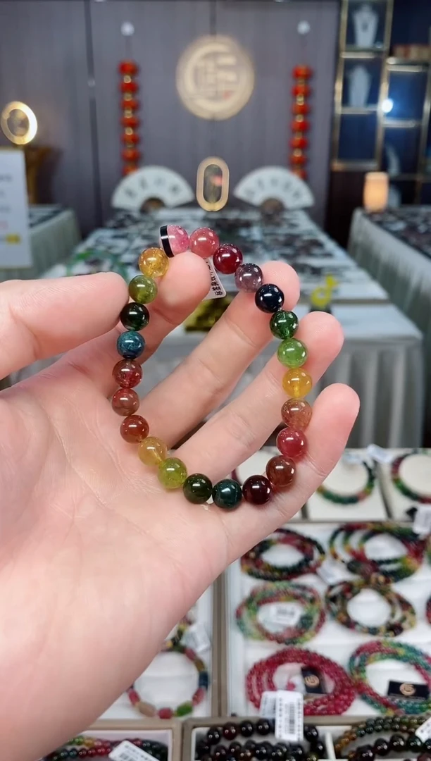 未镶嵌收藏级老矿碧玺彩虹单圈手串8mm+碧玺xion多样性发货 一条