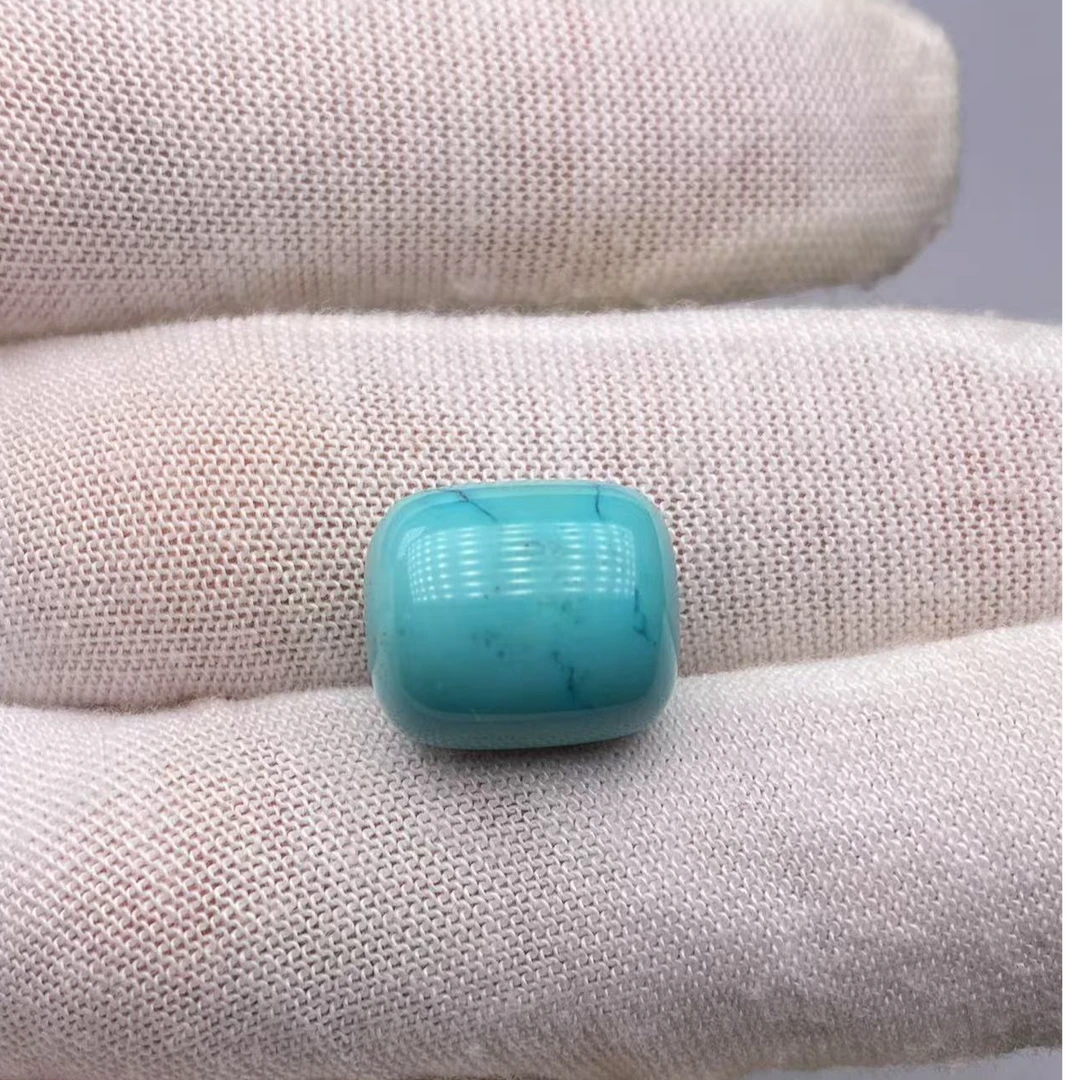 原矿绿松石高瓷蓝绿水草纹桶珠，配串漂亮，做迷你锁骨吊坠时尚