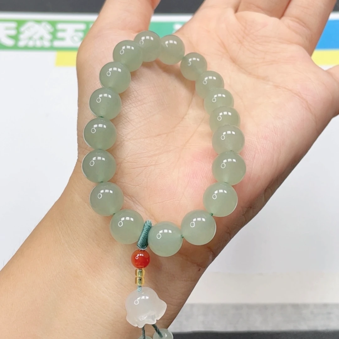 【东陵玉绿珠白风铃手链】