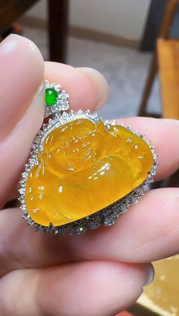 翡翠18K金镶嵌吊坠(不含链)佛公
