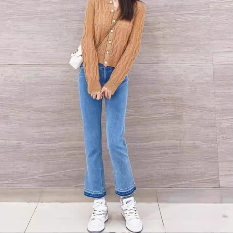 阿玛施AMASS【牛仔计划】时尚百搭显瘦修身微喇牛仔裤5100182