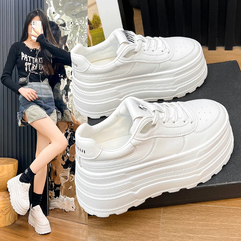 增高时尚休闲鞋厚底真皮面小白鞋休闲鞋韩版四季夏季厚底女鞋板鞋