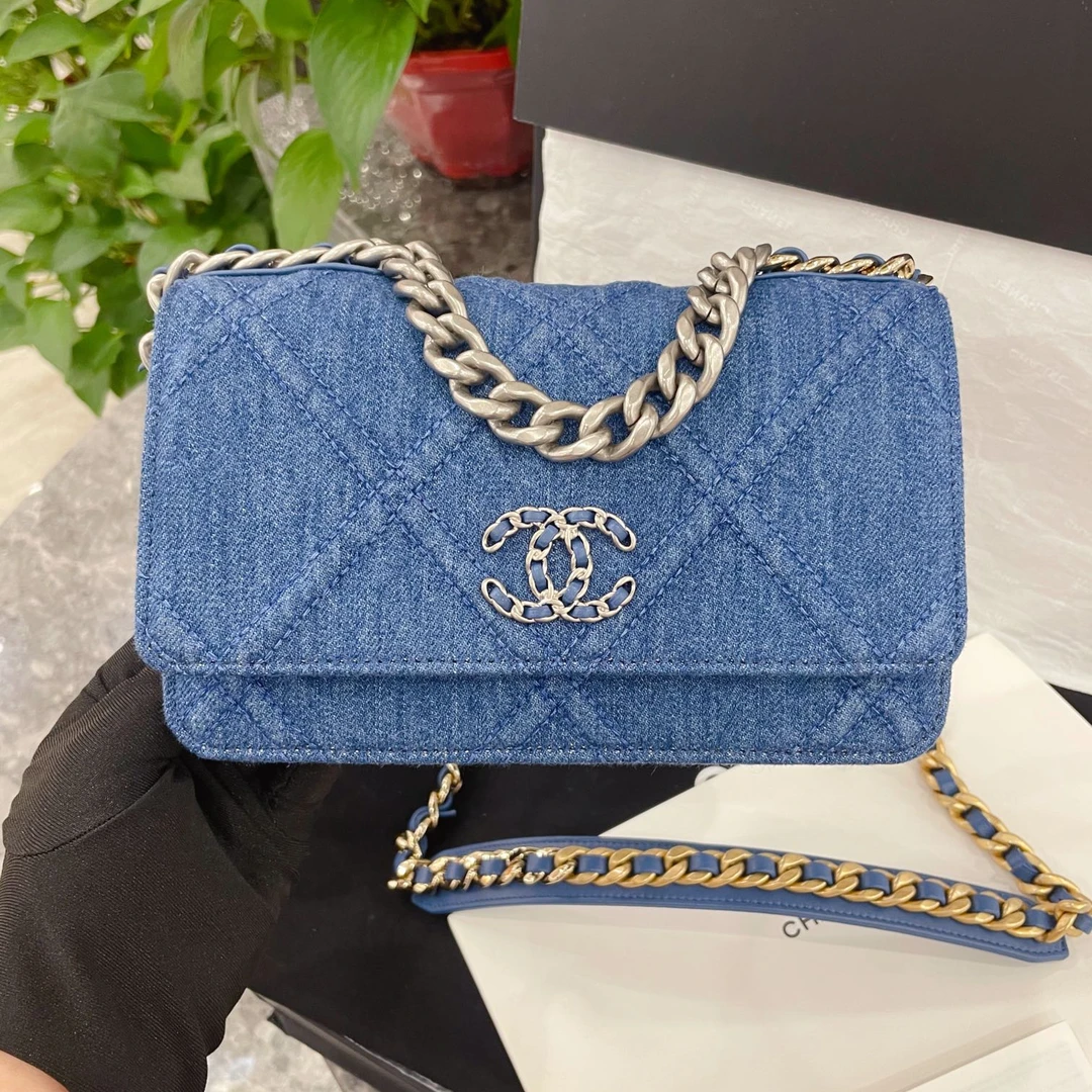 99新 Chanel/香奈儿 19 woc 牛仔丹宁链条包/G/7ZH36114