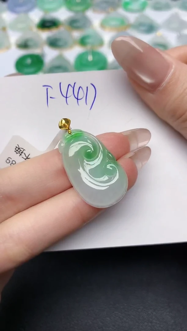 颈饰18K金镶嵌翡翠天然缅甸A货翡翠百元以上9元证书费自理