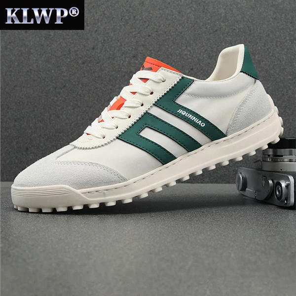 2025秋季新款皮布拼接休闲鞋男潮流百搭舒适透气鞋子运动休闲鞋男