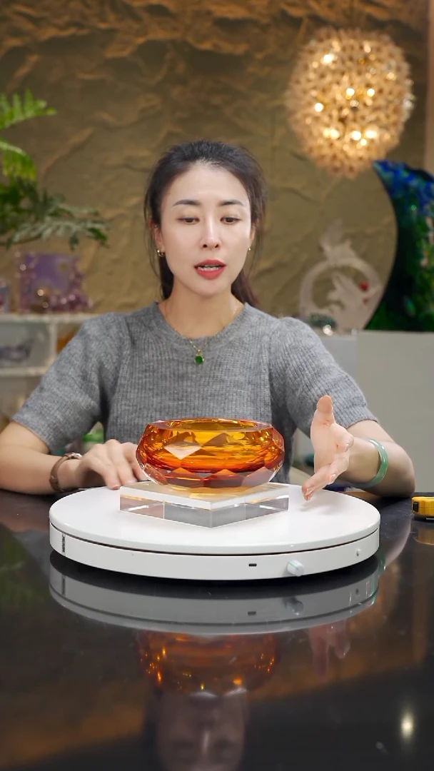琉璃琥珀金色切面果碗（微瑕不退不换）