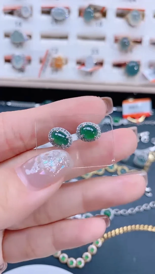 银S925镶嵌翡翠耳饰天然翡翠