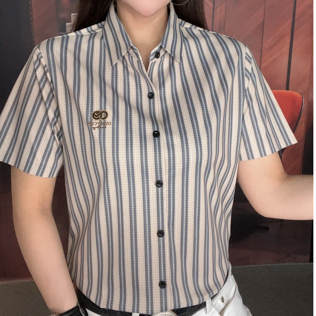 【双蝉男装】男夏季上衣不褪色条纹短袖潮流衬衣修身休闲高级感男装