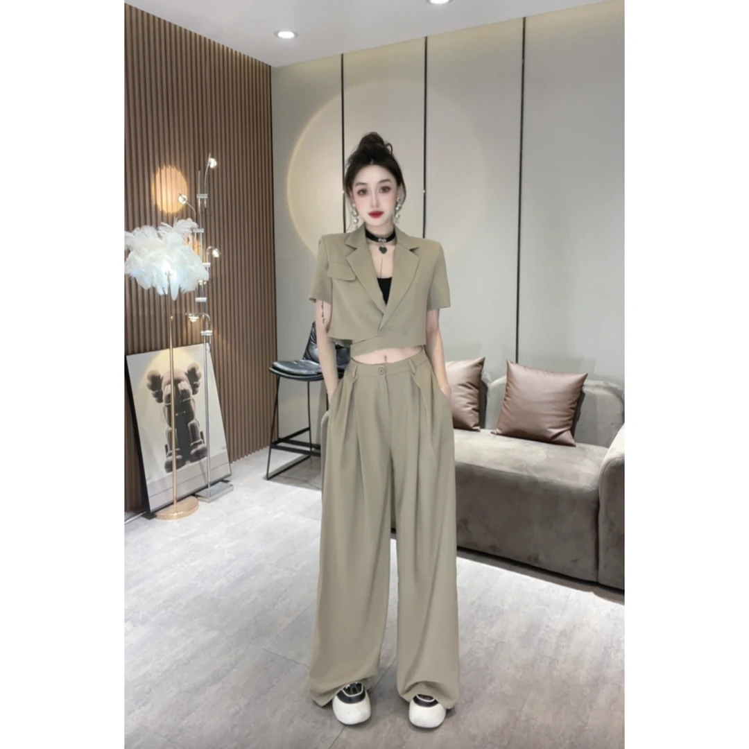 XQ8937【套装】时尚休闲西装套装名媛百搭小西服上衣高腰西裤尤莱特