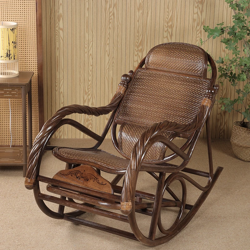 户外家用躺椅印尼真藤老年人午睡休闲椅单扭藤钢材质摇椅客厅办公