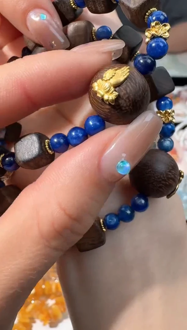 【闪购商品】水晶手链未镶嵌N002蓝晶木头方块设计款