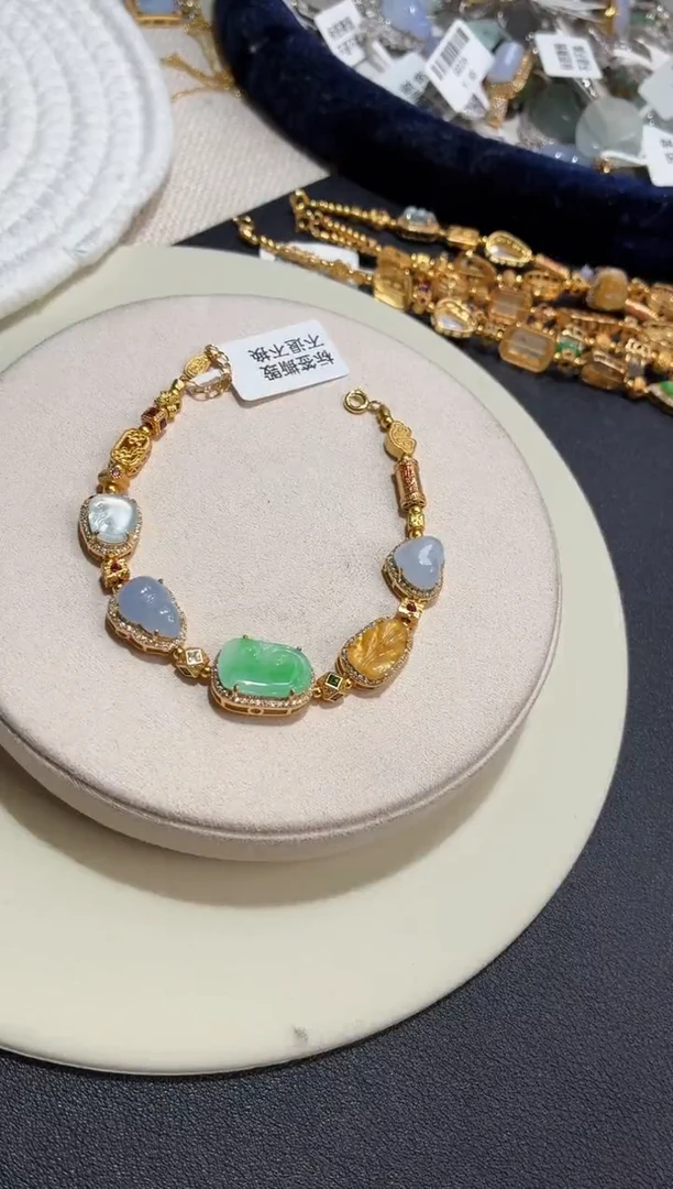 吊坠(不含链)银S925镶嵌翡翠手链