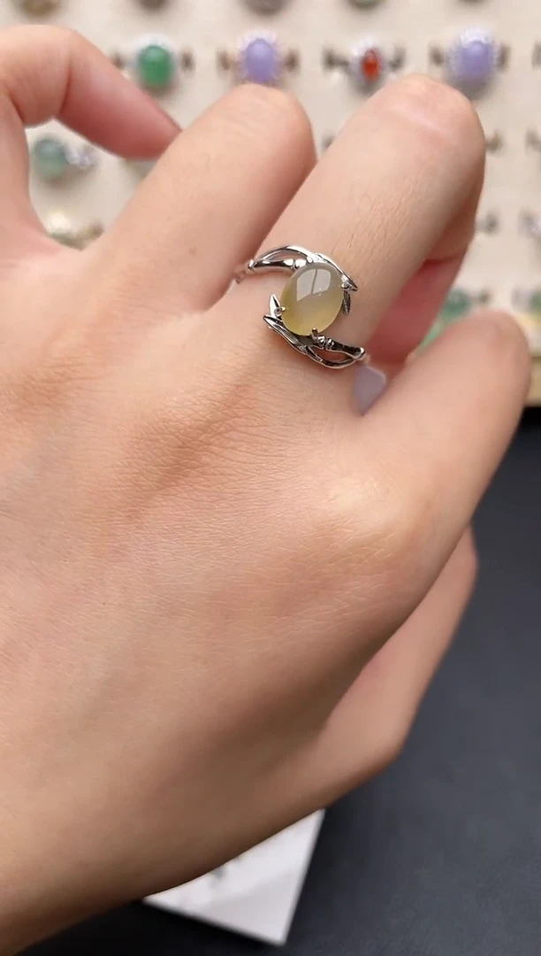 【闪购商品】翡翠戒指银S925镶嵌一物一证一礼盒