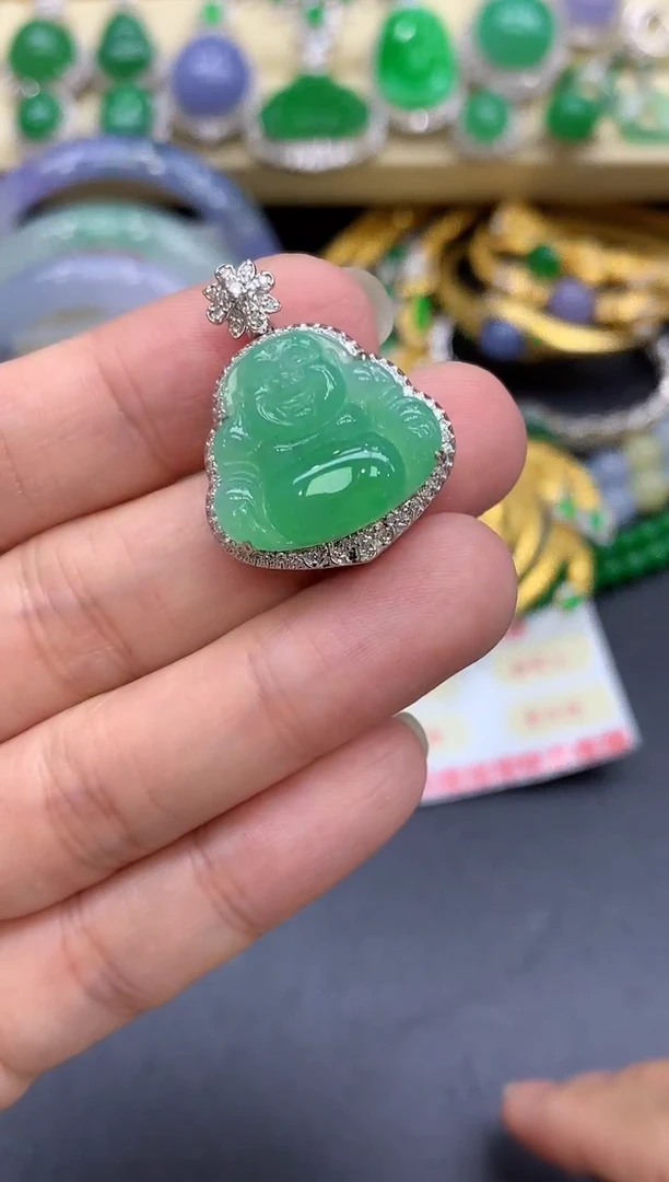 颈饰18K金镶嵌翡翠298-中国好珍宝