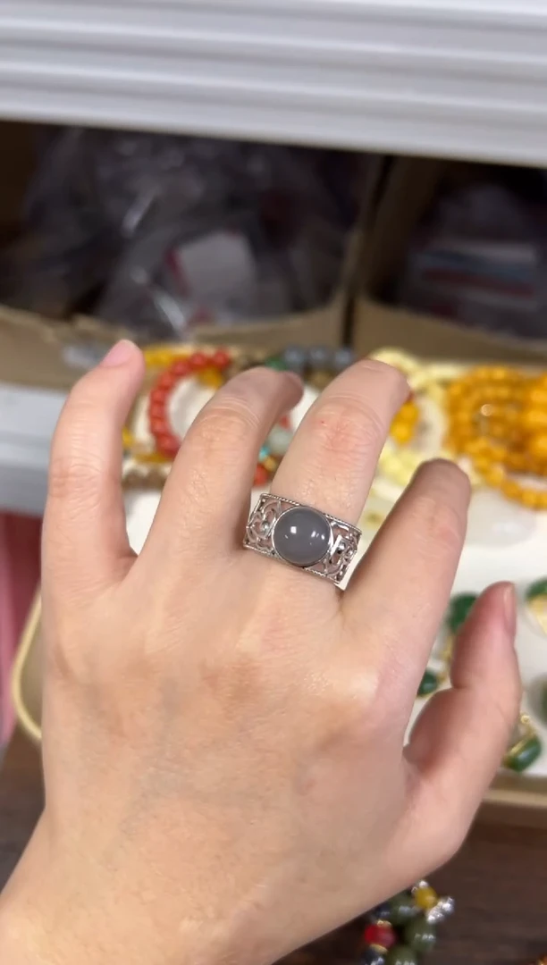 项链银S925镶嵌和田玉和田玉烟紫镂空银镶嵌戒指[67]