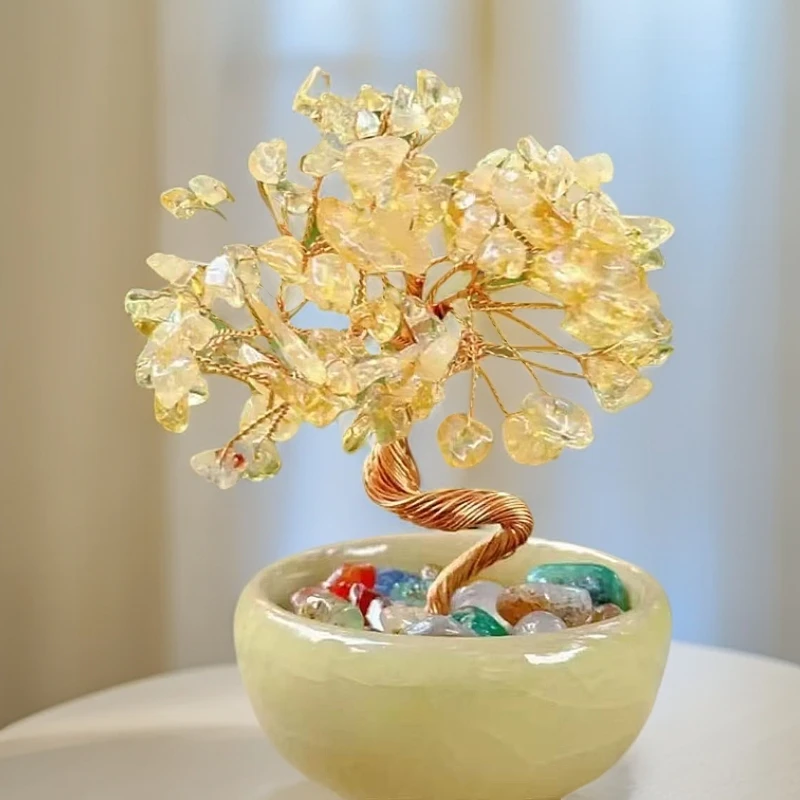 (牛仔老师推荐)黄色晶晶黄色摇摇米米树摆件桌面摆件