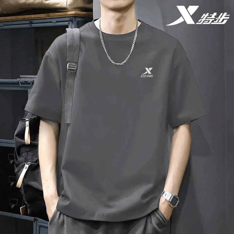 特步短袖男2025夏季运动t恤跑步休闲健身速干T衣透气体恤男装上衣