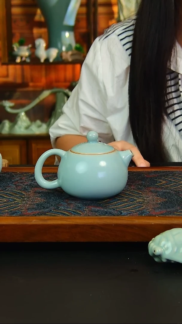 瓷片支钉烧仿古釉西施壶，微瑕