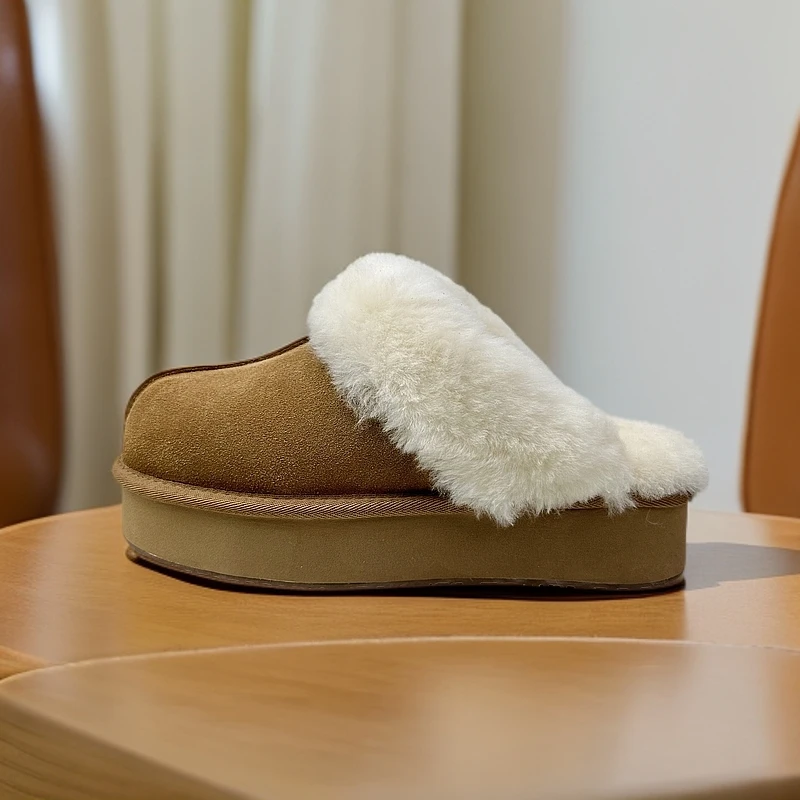 【新版厚底星拖4CM】桑坡冬雪地靴厚底拖鞋皮毛一体防滑毛拖鞋保暖