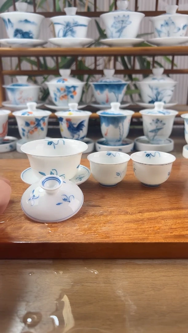 微瑕玉兰80ml三才盖碗+小美人杯2个