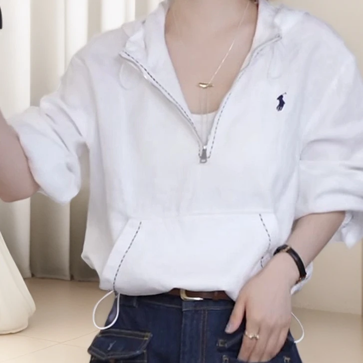 2025春夏新款时尚百搭经典老钱风小马标休闲连帽卫衣空调衫