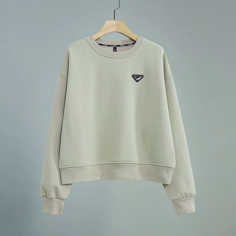 FLEV【6157加绒加厚】爆款手工缝制金属三角标上衣休闲圆领卫衣女潮