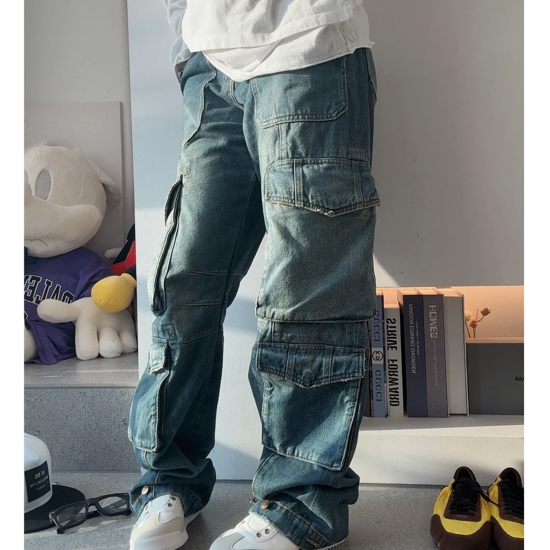 时尚个性工装裤女美式复古欧美多口袋做旧宽松直筒休闲街头嘻哈