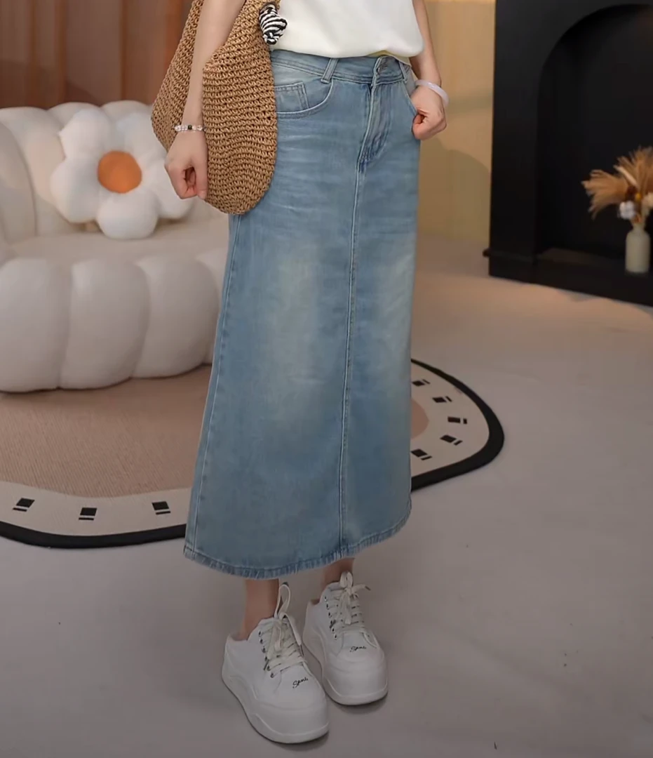 8502夏季新款高腰牛仔半身裙新品中长款包臀裙显瘦小个子女.CFYX