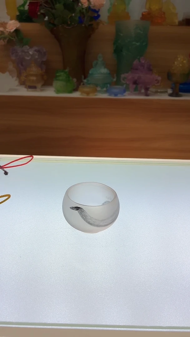 琉璃手工艺品白色水墨茶杯