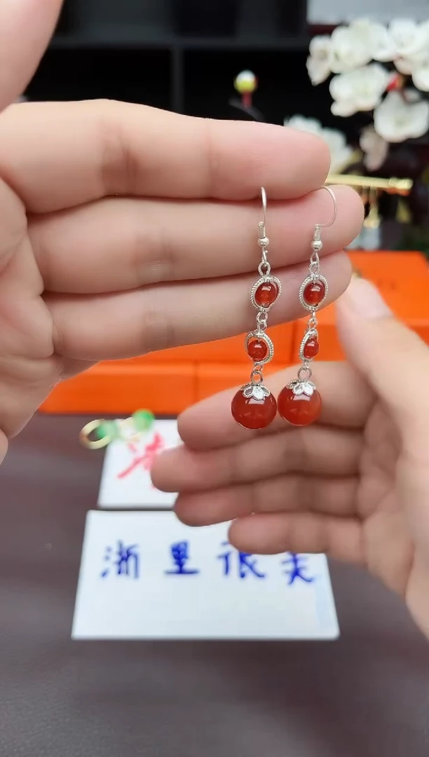 玛瑙/玉髓耳饰银S925镶嵌903000