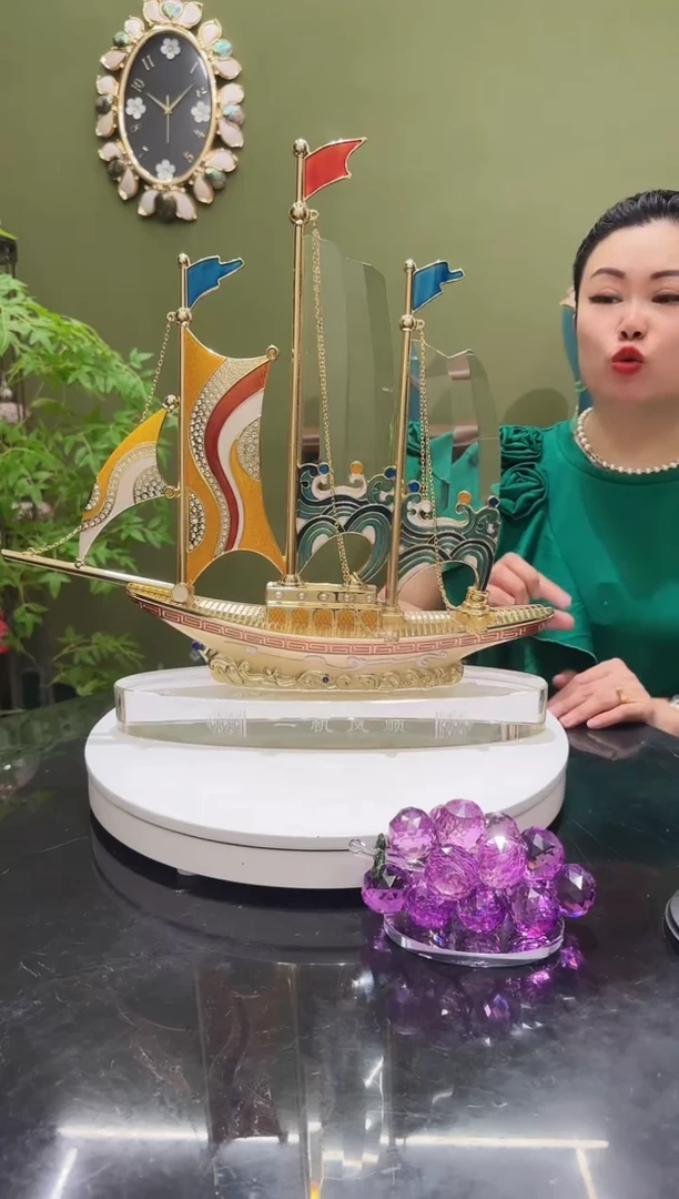 人造水晶珐琅彩水晶一帆风顺