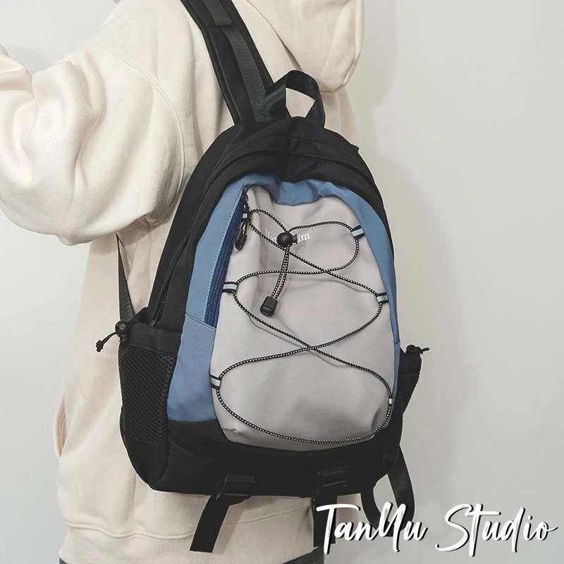 探屿运动旅行背包女新款休闲拼色复古百搭双肩包高中大学生书包男