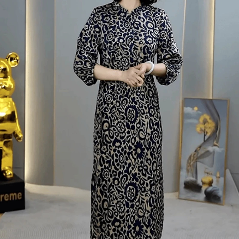 A384【连衣裙】2025早秋新款时尚优雅气质显瘦收腰碎花减龄连衣裙