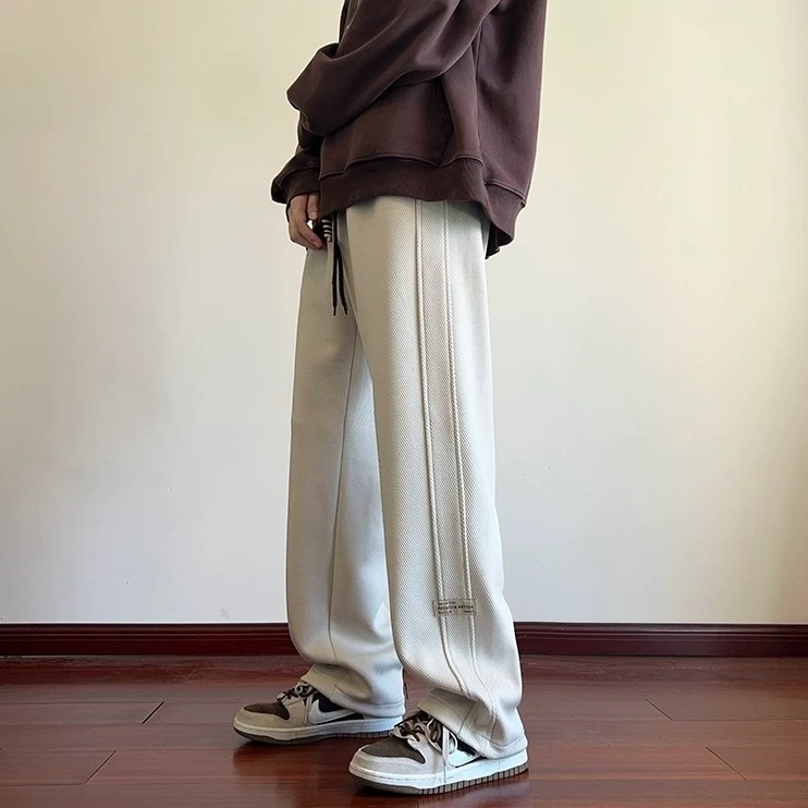 华夫格裤子2025春季大码宽松直筒裤男生潮牌春秋款运动休闲卫裤