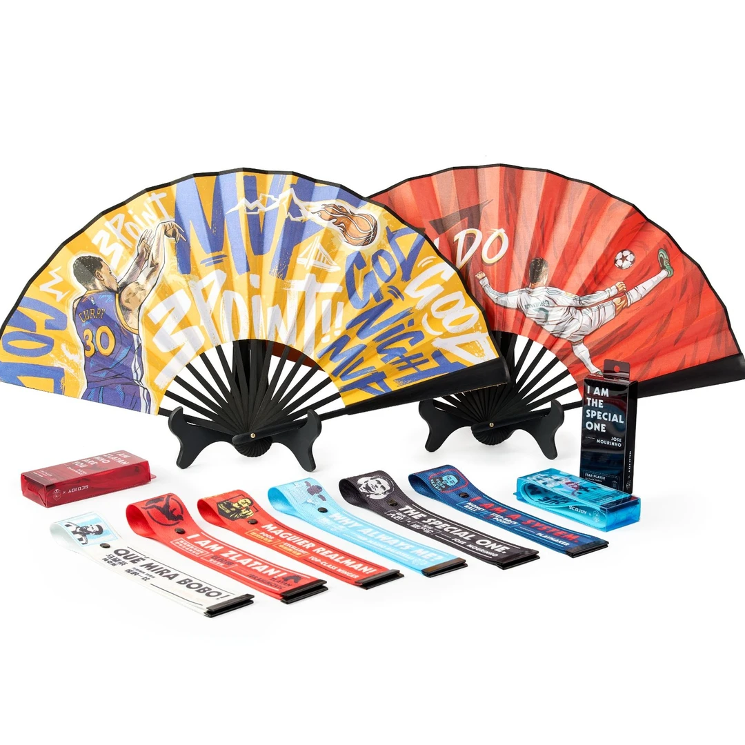 库里C罗球星应援绢布扇面折扇10寸适合粉丝使用鲜花手持折扇摆件