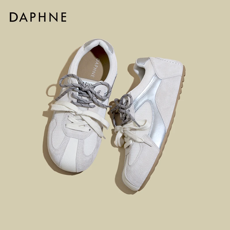 达芙妮双鞋带平底德训鞋女2025春季新款百搭休闲运动鞋芭蕾小白鞋